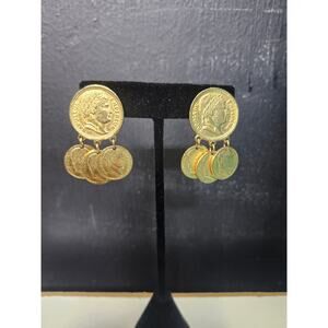 Rare 1960's Vintage Gold "Napoleon Empereur" clip-on dangle Earrings Coins